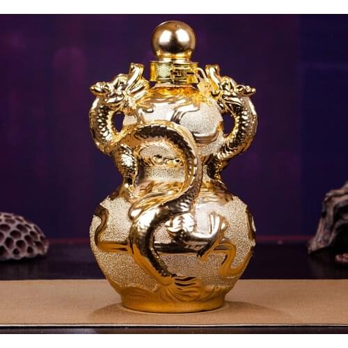 HOME Hall efficacious Mascot Town house GOOD LUCK handicraft GOLD Royal dragon porcelain Decoration art FENG SHUI flower vase