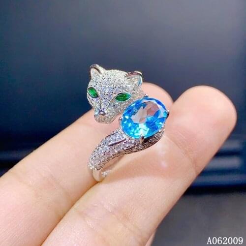 KJJEAXCMY fine jewelry 925 sterling silver inlaid natural blue topaz new ring lovely leopard girls ring support test