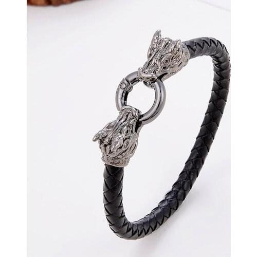 Classic Leather Bracelet Black Rope Chain Charm Mens Bracelet Animal Shape Bangles For Women Friendship Jewelry Wholesale