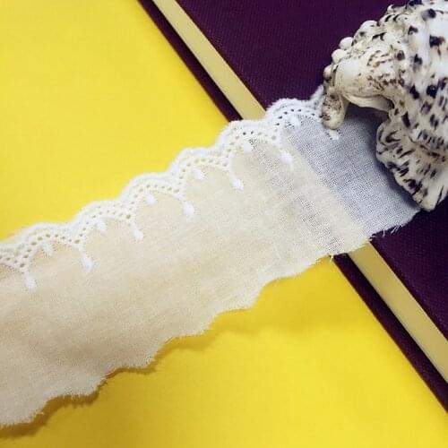 YACKALASI 14 Yds 100% Cotton Lace Eyelet Embroidered Fabrics Swiss Cotton Voile Appliqued 3D Flower Diy Trims off White 4.0cm