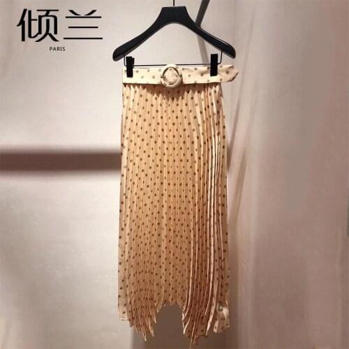 Patads light luxury minority method single spring and summer bright color pleated dot print elegant skirt