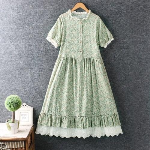 Lamtrip Summer Full Rustic Village Flowers Print Ruffled Collar Short Sleeve Cotton Dress 2021 New
