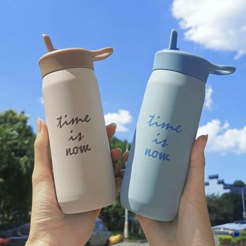 Japanese style small fresh 304 straw cup thermal insulation adult children portable straw thermal cup hand-carry