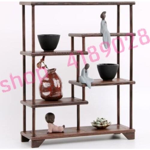 Natural chicken wing wood, double high low style (large size), solid wood curio shelves, tea ceremony ornaments pendulum rack