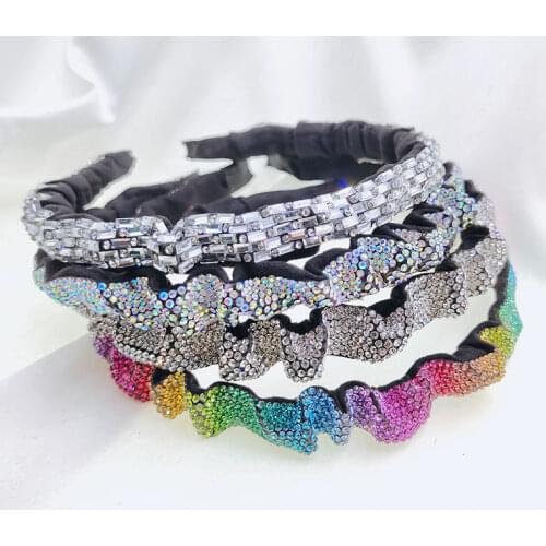 New Arrival Pleated hot drill Crystal hair hoop Bling bling kids women hair band Children Hair accessories