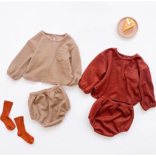 Autumn Toddler Baby Girl Long Sleeve Knitted Tops T Shirt and Shorts 2pcs Casual Baby Girls Clothes Outfits Set