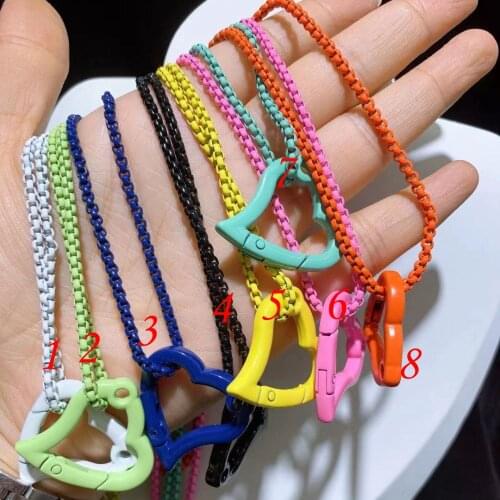 5PCS, New Fashion Romantic Enamel Heart Pendant Necklace for Woman Long Box Chain Choker Charm Party Gift Jewelry