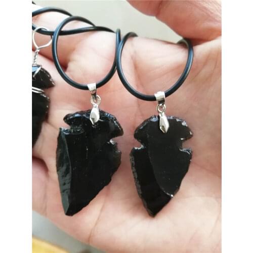Arrow Necklace Natural obsidian crystal pendant transfer talisman pendant female arrow necklace with pendant