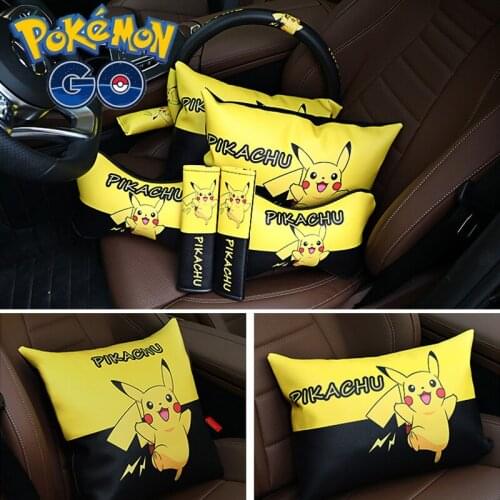 Pokemon Pikachu Car Headrest Lumbar Support Neck Pillow Cute Cartoon Creative Seat Belt Cover Car Seat Headrest Auto Accessories