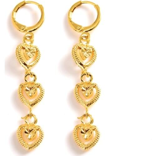 Gold Filled 3 Heart connect lengthening Earrings Women Great Love Trendy fashion Jewelry African Middle Eastern best gift