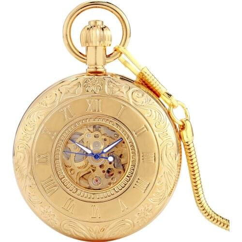 Roman Numerals Copper Case Cover Golden Automatic Mechanical Pocket Watch Classic Digital Dial Noble Pendant Gifts For Ladies