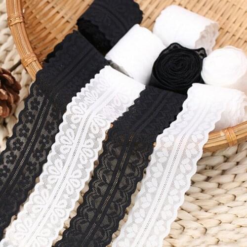 Width 3cm Black White Stretch Lace Trim Accessories Dress Skirt decoration Ribbon Material Curtain Sofa art DIY Fabric