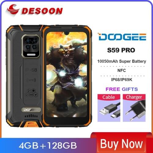 10050mAh Super Battery DOOGEE S59 Pro IP68/IP69K 4+128GB NFC Rugged Smartphone 2W Loud Volume Speaker