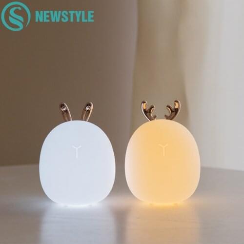 Dimmable Deer LED Night Light Silicone Animal Cartoon Night Lamps USB Rechargeable For Children Kids Baby Gift Bedside Bedroom