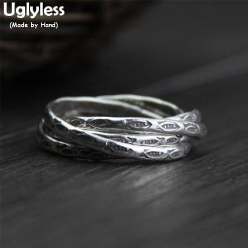 Uglyless Real S999 Silver Engraved Fishes Totem Women Finger Rings Personalized Multi Circles Ring Exotic Handmade Fine Jewelry