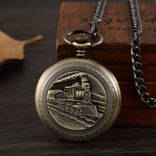 Steampunk Locomotive Train Pattern Vintage Mechanical Pocket Watch Men Hand Wind Antique Fob Chian Watch Pendant Unisex Gift
