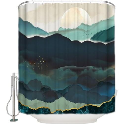Watercolor Landscape Moon Green Shower Curtain Waterproof Curtains Polyester Bath Curtain