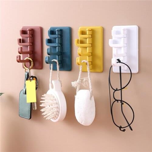 Rotatable 4-Hook Key Hook Wall Self Adhesive Key Wall Hanger Key Holder Wall Key Ring Hat Towel Organize Hook Home Decor
