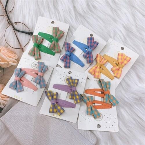1 Pair Korean College Style Children Simple Cute Plaid Fabric BB Clip Sweet Girl Student Fashion Barrettes Hair Accessories