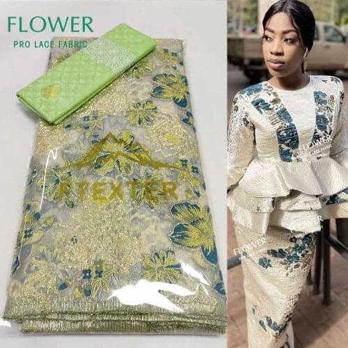 Green 2.5+2.5 Yards Latest Net Tullle Lace And Bazin Riche Fabric For Women Sewing Clothing Top Quality Organza Brocade Laces