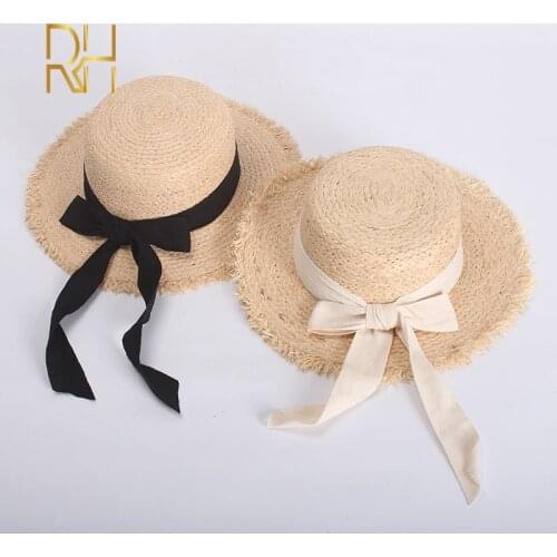 RH Summer Women Boater Beach Hat Female Casual Panama Hat Lady Brand Classic Bowknot Straw Flat Sun Hat Female Fedora
