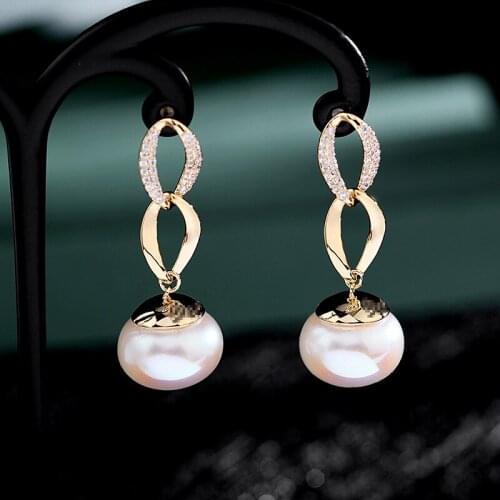 Elegant Chain Pearl Dangler Ladies Fashion Wedding Party Earrings Long Bead Earring