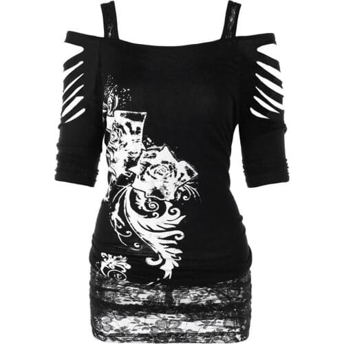 Halloween Costumes For Women Sexy Off Shoulder Hole T-Shirt Gothic Cosplay Short Sleeve Witch Tops Ladies Plus Size Disfraz niña