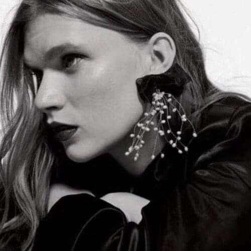 ZA New Luxury Crystal Drop Earrings for Women Geometric Maxi Long Flower Statement Earrings Fashion Pearl Jewelry Wholesale