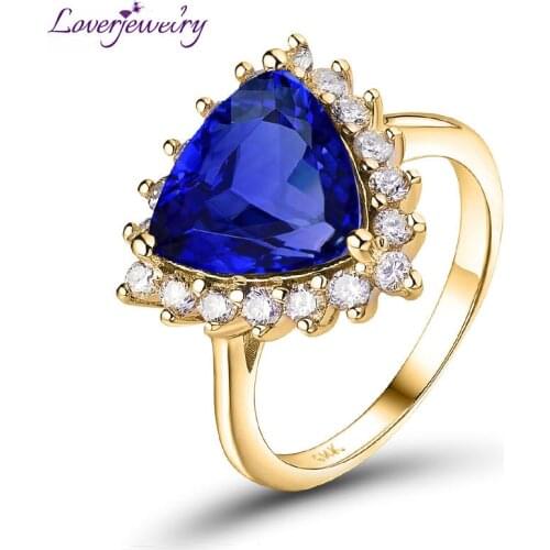 LOVERJEWELY Femme Rings 2021 Solid 14KT Yellow Gold Diamonds Blue Tanzanite Ring Stone For Women Engagement Anniversary Gifts