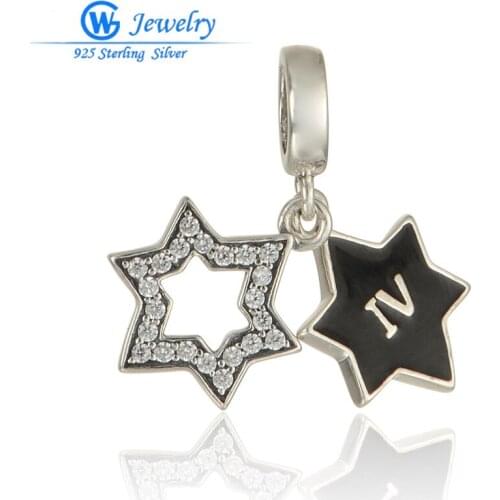 Real 925 Sterling Silver Two Black Star Charm Fit Bracelet Necklace Luxury DIY Women joyas de plata GW Fashion Jewelry S295H20