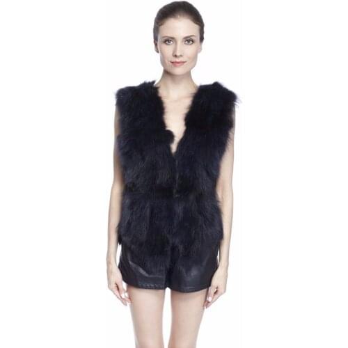 ZY88019 Winter And Autumn Womens V-Neck Rex Raaccoon Fur With Leather Belt Vest Gilet Slim Fur Vest
