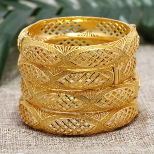 1-4pcs Dubai Bangles Gold Color Bangles For Women Girl popular Christmas Bangles Bracelets Gift for Women