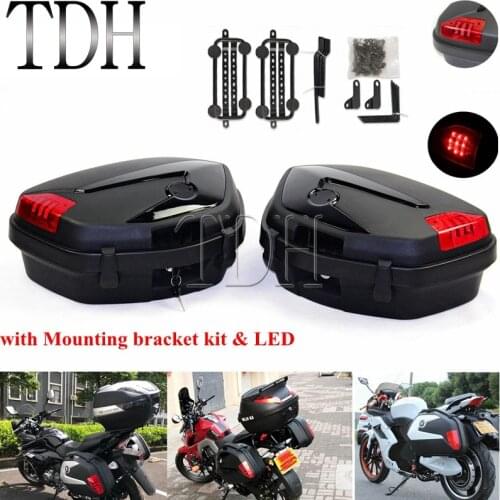 1 Set Universal Motorcycle LED Light Side Cases Panniers 20L Cargo Boxes Motorbike Luggage Tail Box For Honda Yamaha Suzuki BMW