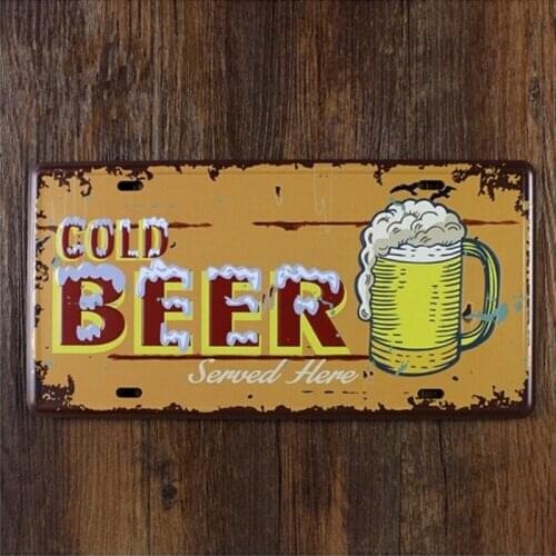 15x30CM Cold Beer Served Vintage Metal Tin Signs Beer Decor Retro Bar Art Wall Poster