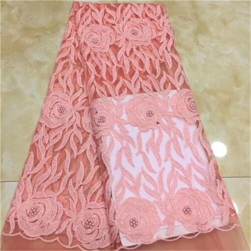 2019 pink Latest beads French African Lace Fabric green With Sequins High Quality African Tulle Lace Fabric For Wedding