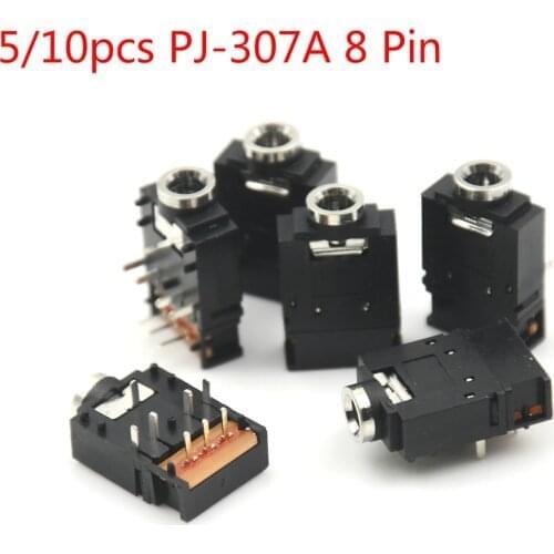 5/10pcs PJ-307A 8 Pin 3.5mm Stereo Audio Jack Socket 3.5 Dual Track Headphone 8Pins With Switch Connector