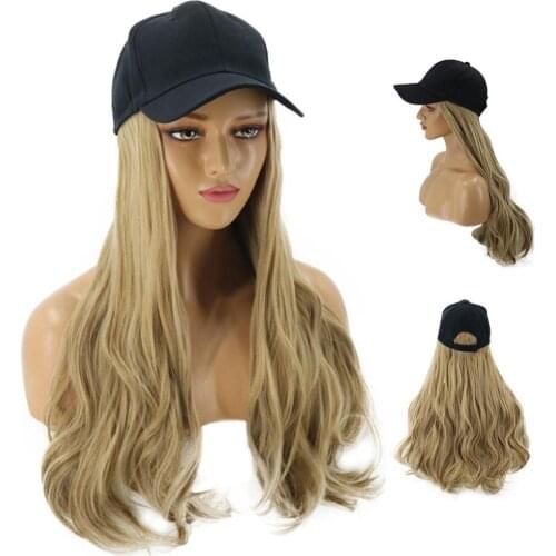 8 Colors Adjustable Women Hats Wavy Hair Extensions with Black Cap All-in-one Female Baseball Cap Hat