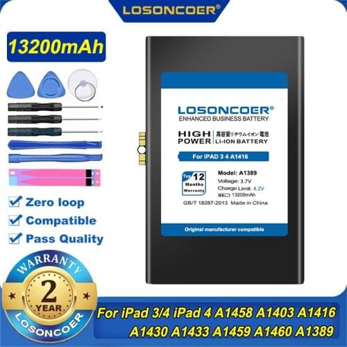 100% Original LOSONCOER 13200mAh A1389 For iPad 3 4 A1458 A1403 A1416 A1430 A1433 A1459 A1460 A1389 Series Tablet Battery