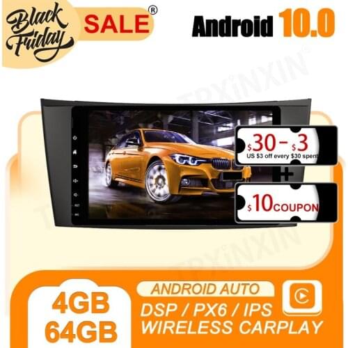 Android 10 PX6 for Benz E-Class W211 CLS W219 2002 GPS Car Navigation Multimedia HD Video Touch Screen Stereo DVD Player Radio