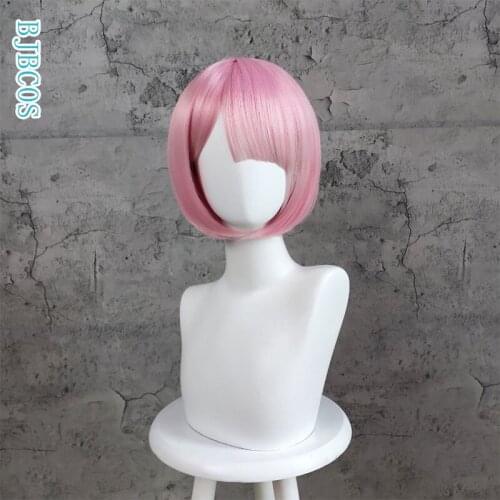 Anime Re:Life In A Different World From Zero Ram Rem Short Blue Pink Wig Cosplay Costume Prop