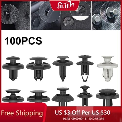 100pcs Car Clips Car Black Plastic Push Mixed Retainer Pin Rivet Trim Panel 8mm Dia Hole Auto Fastener Clip