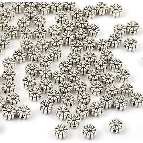 30pcs 6mm Antique Silver Color Flowers Shape Loose Charm Beads Loose Spacer Beads For Jewelry Making DIY Bracelet Necklace