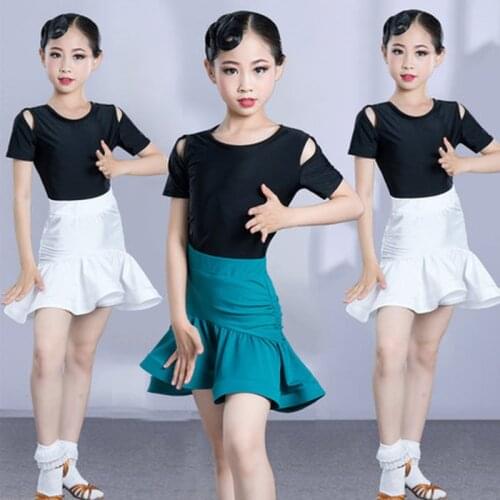 2021 Children Latin Dance Dress Spandex Lotus leaf skirt Costume Tango Cha Cha Salsa Rumba for Girl Kids Competition Constume
