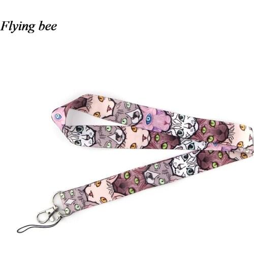 Flyingbee Cartoon Cat Animals Keys ID Card Gym Mobile Phone Straps USB Badge Holder DIY Phone Hang Rope Lanyard X0912