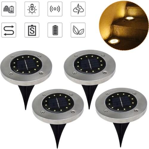 Solar Ground Light 12 LEDs Garden Disk Light IP65 Waterproof Outdoor In-Ground Light for Garden Lawn Yard Courtyard Lawn Path