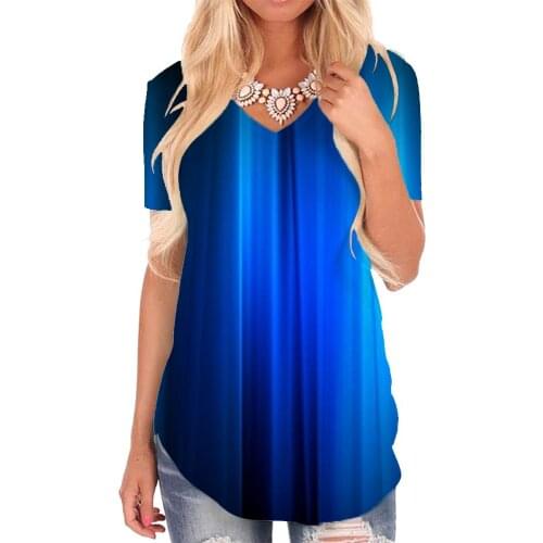 Giyu Brand Abstract T Shirt Women Psychedelic Funny T shirts Dark Blue T-shirts 3d Harajuku V-neck Tshirt Womens Clothing