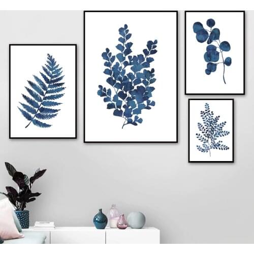 Blue Fresh Leaf Wall Art Canvas Painting Plant Art Nordic Posters And Prints Wall Pictures For Living Room Decor