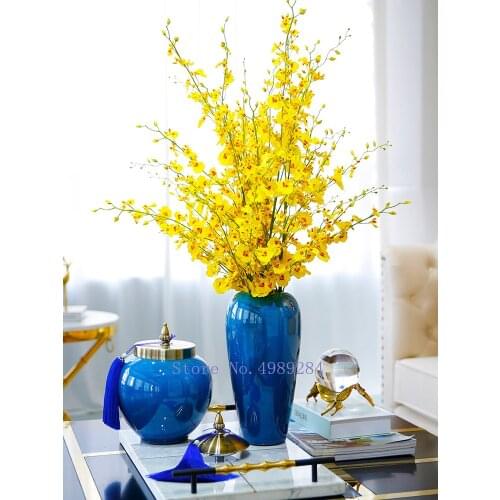 Creative ceramics vase Retro blue tassel With lid Flower arrangement accessories Hydroponics home decoration flowers vases