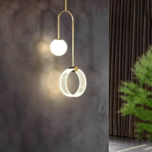 4 Style Round Metal Tube Hanging Lamp Acrylic Ring Led Pendant Light For Dining Room Bedroom Hotel Pendant Lamp Indoor Decoratio