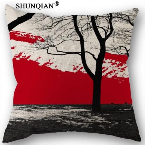 Linen Cotton Pillowcase Art Tree Printed Pillow Cover Home Textiles Decorative Pillowcase Customize Gift 45x45cm